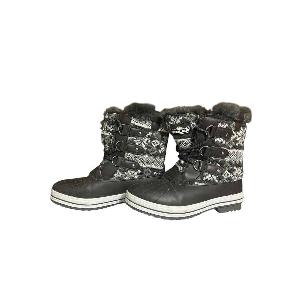 Polar Winter Snow Boots 9 Grey Black Fair Isle Cabincore Duck‎ Boots Outdoor